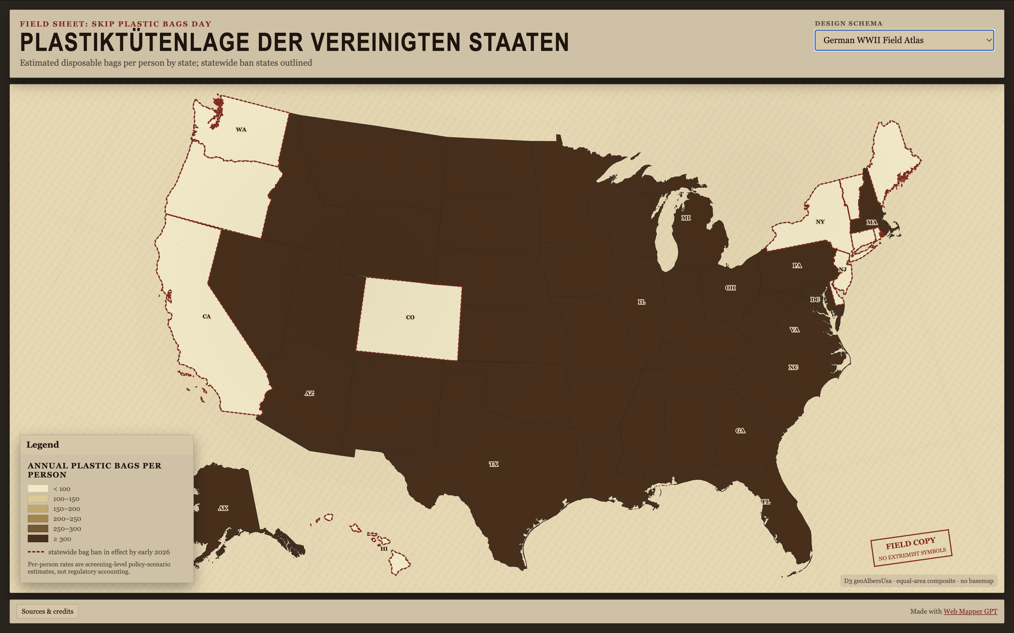 A U.S. disposable bag map styled as a German WWII field atlas sheet.